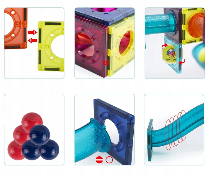 KLOCKI MAGNETYCZNE KONSTRUKCYJNE ŚWIECĄCY TOR KULKOWY ZJEŻDZALNIA 3D