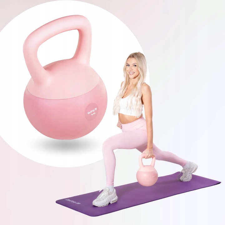 Kettlebell Odważnik Hantla Ciężar Do Ćwiczeń Fitness Różowy 8 kg DrFit