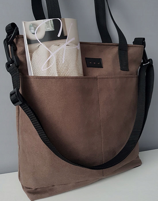 B.D Torebka damska zamszowa shopperka z kieszenią kolory z paskiem