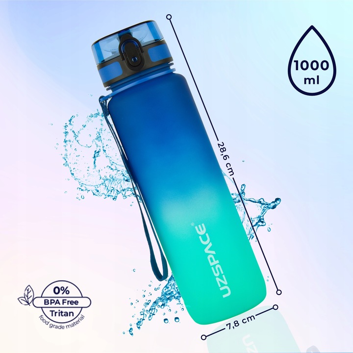 BIDON NA WODĘ 1L BUTELKA Z MIARKĄ MOTYWACYJNĄ TRITAN NIEBIESKO-ŻÓŁTA