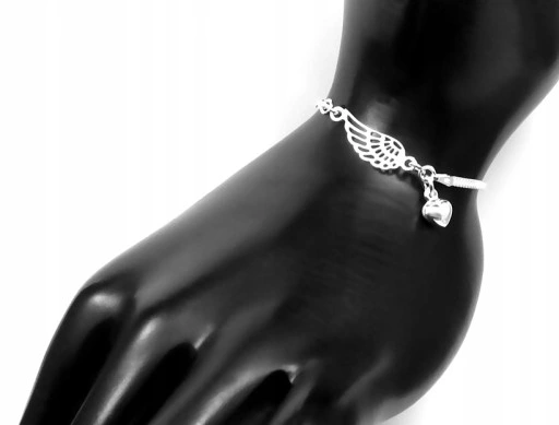 DAMSKA BRANSOLETKA SREBRNA SKRZYDŁO ANIOŁA SERDUSZKO SREBRO PRÓBY 925 B86