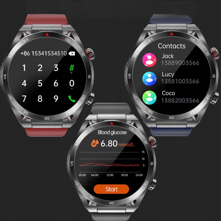 SMARTWATCH ZEGAREK MĘSKI GLUKOZA POMIAR CUKRU EKG CIŚNIENIE MENU POLSKIE