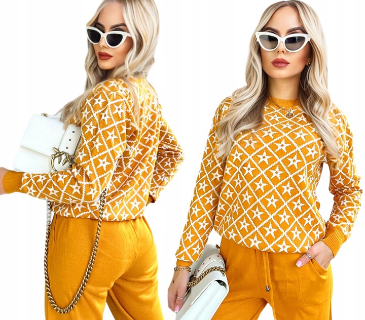 DRES DAMSKI KOMPLET dzianinowy wzorzysty modny stylowy
