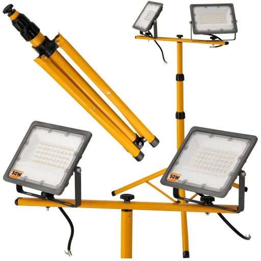 2x Halogen LED Naświetlacz Reflektor 50W IP65 PREMIUM + Statyw Budowlany