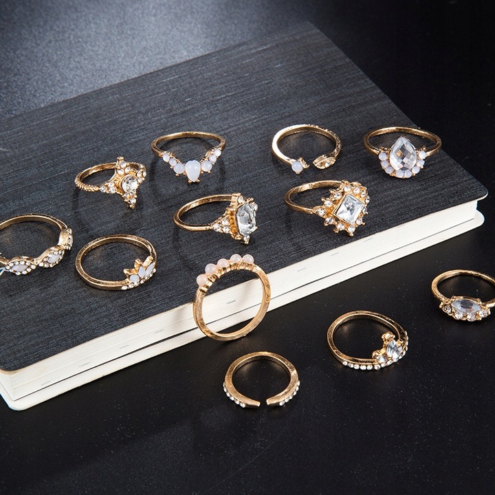 Złoty ZESTAW PIERŚCIONKÓW RETRO PUNK BOHO 10