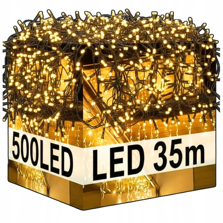 LAMPKI CHOINKOWE CIEPŁE ZEWNĘTRZNE ŚWIĄTECZNE 8 TRYBÓW 500 LED 35M