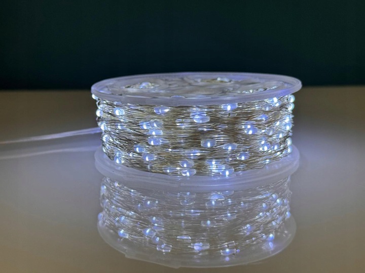 Lampki Choinkowe 1000 LED Mikro Drucik 100m Biały Zimny IP65 Pilot