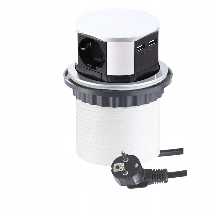 TETRA BOX gniazdo meblowe wpuszczane w blat 3xgniazdo 2xUSB kolor aluminium
