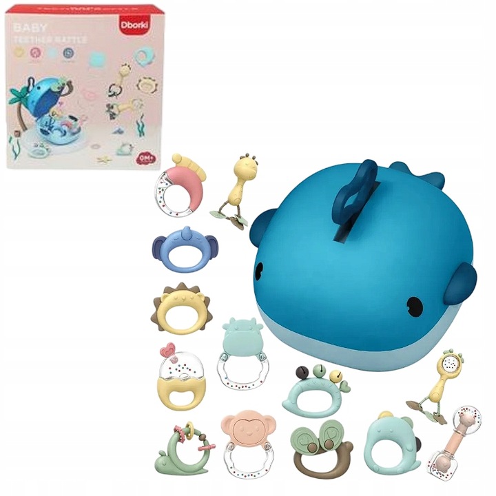Zestaw Grzechotek Dla Niemowląt Gryzaki Walizka Wieloryb Kuferek Ząbkowanie