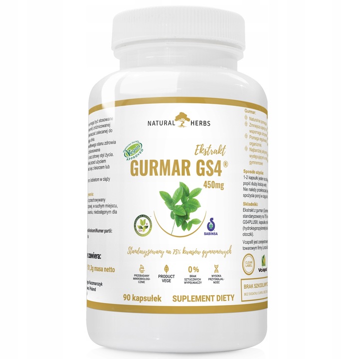 Gurmar GS4 75% kwasów gymnemowych Apetyt Cukier 90