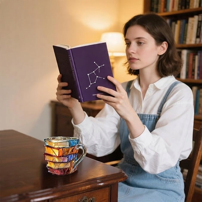 Malowany kubek na książki,3D Malowane książki Stos Szklany kubek do kawy,