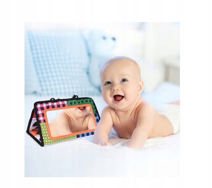 DUŻA KSIĄŻECZKA SENSORYCZNA Z LUSTERKIEM KONTRASTOWA MIĘKKA NAUKA WIDZENIA