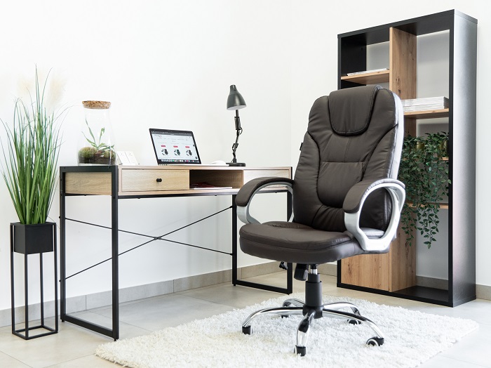 FOTEL BIUROWY OBROTOWY KRZESŁO BIUROWE OBROTOWE ERGONOMICZNY SKÓRZANY BRĄZ