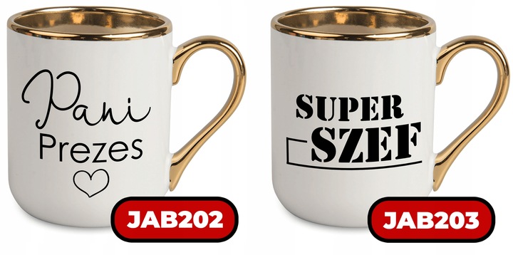 Kubek Elegant Biały Ucho Rant złoty PREZENT DLA SUPER SZEFOWA MiX WZORÓW