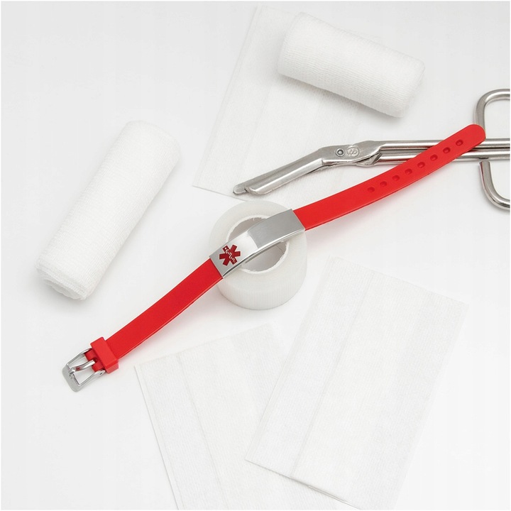 Bransoletka z grawerem męska ratunkowa czerwony kauczuk regulowana BLINGART