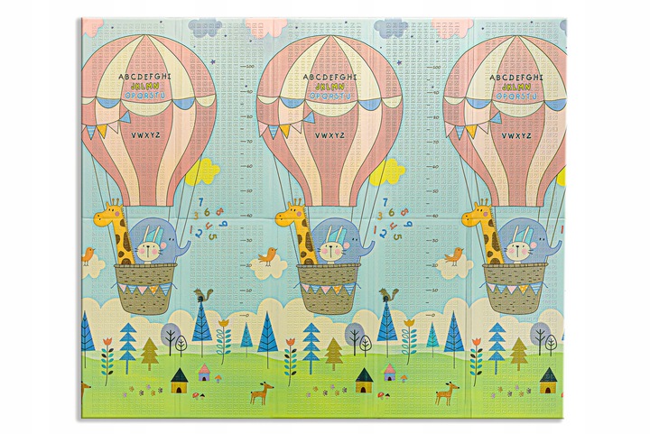 MATA PIANKOWA EDUKACYJNA SKŁADANA DLA DZIECI DUŻA MISIE BALONY 180x200