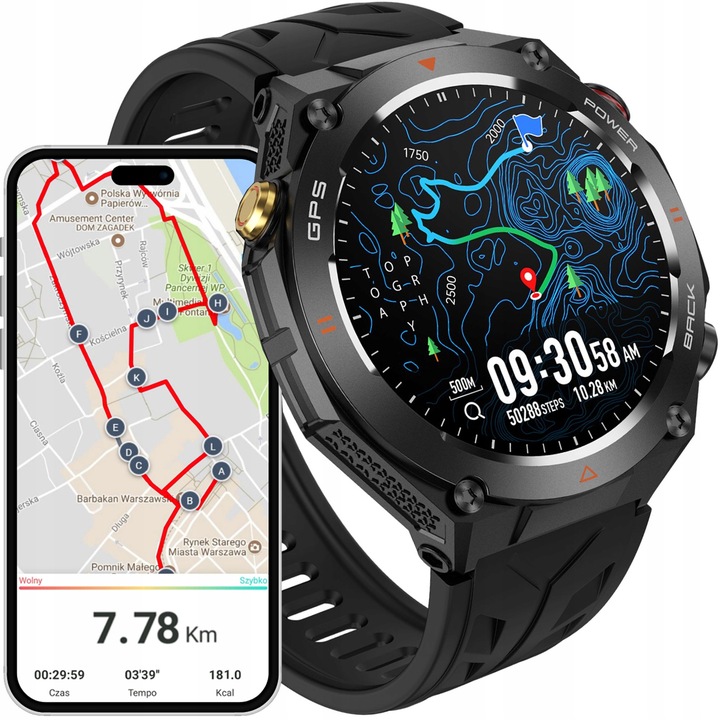 Zegarek męski SMARTWATCH RBN z GPS KOMPASEM BAROMETREM ROZMOWY BATERIA 600