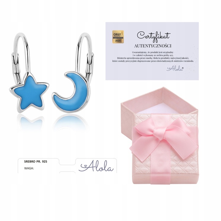 KOLCZYKI SREBRNE DLA DZIEWCZYNKI ŚWIECĄCE W CIEMNOŚCI GWIAZDKA KSIĘŻYC 925