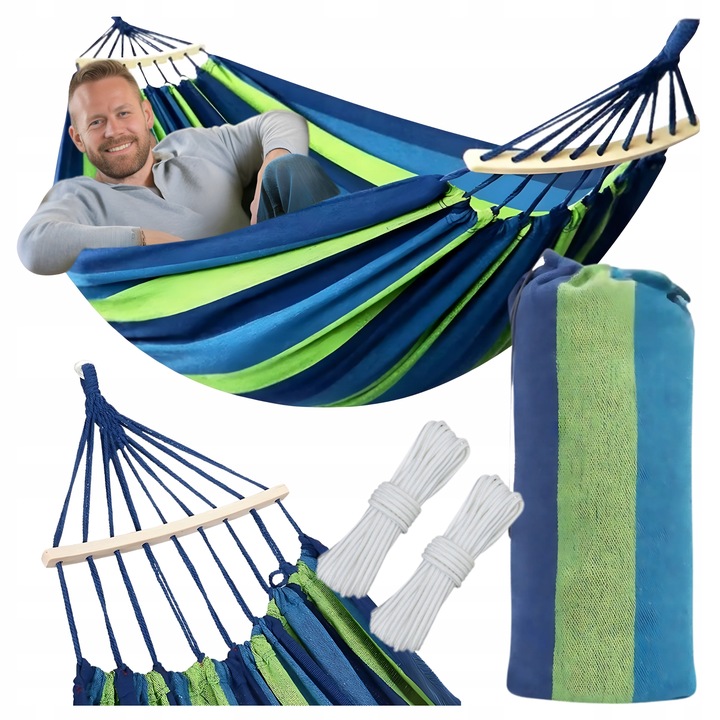 Hamak Ogrodowy XXL Bawełniany mocny turystyczny 2 osobowy huśtawka + torba