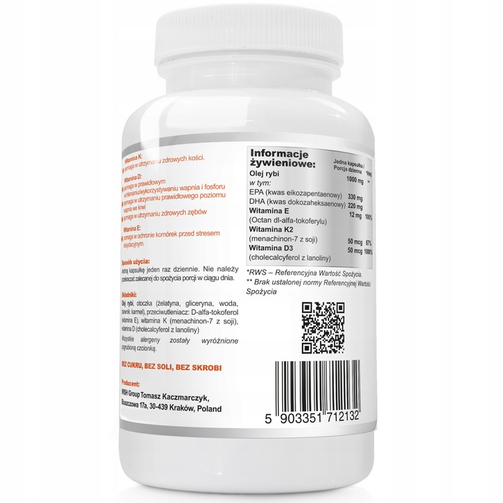 WITAMINA K2 MK-7 + D3 2000IU Vit E OMEGA-3 90kaps