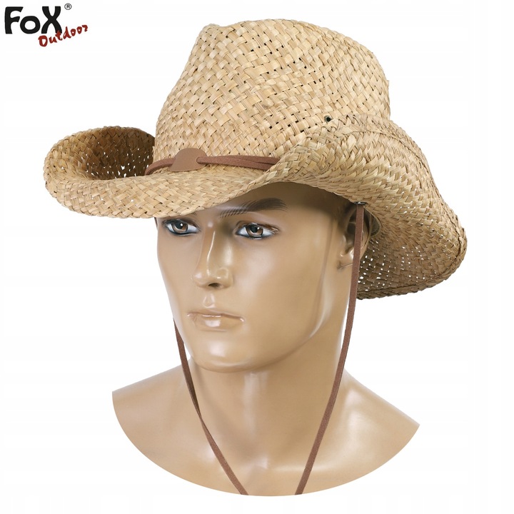 KAPELUSZ KOWBOJSKI SŁOMIANY SŁOMKOWY ze Sznurkiem MFH FOX OUTDOOR BROWN
