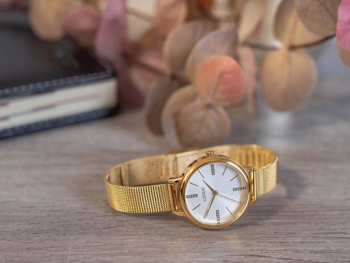 DAMSKI ZEGAREK LORUS RG214QX5 NA BRANSOLECIE MESH Z CYRKONIAMI ZŁOTY