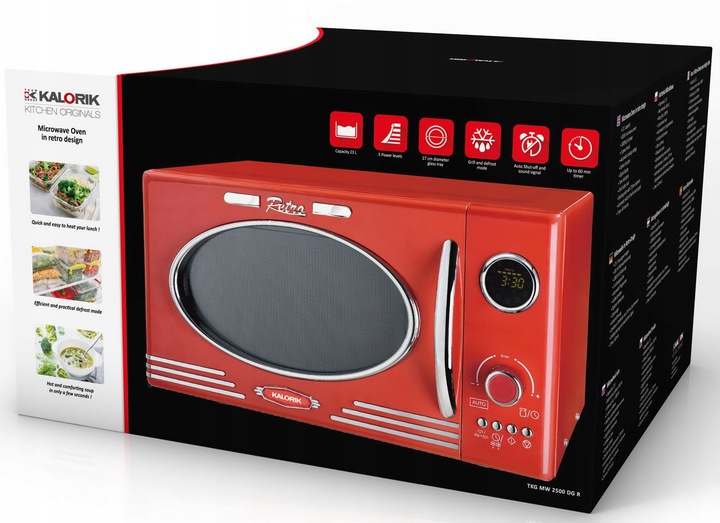KUCHENKA MIKROFALOWA GRILL MIKROFALÓWKA RETRO 1000W 23L CZERWONA MIKROFALA