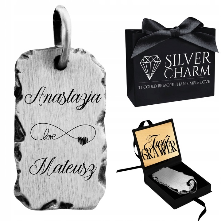 Unikatowy nieśmiertelnik Raw Edge Twój grawer s925 zawieszka na łańcuszek