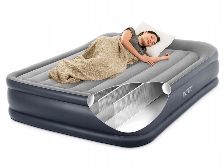 Materac Dmuchany Welurowy do Spania Dwuosobowy Łóżko z Pompką 230V Intex
