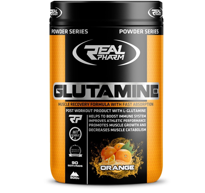 GLUTAMINA aminokwasy regeneracja Real Pharm Glutamine POMARAŃCZA 500g