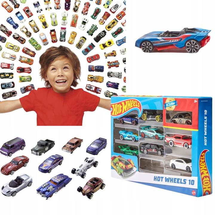 Zestaw aut Hot Wheels małych samochodzików pojazdów samochodów 10-pak metal