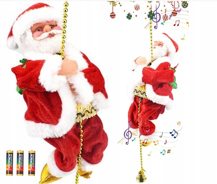 MIKOŁAJ WSPINA SIE NA LINIE 1M WSPINAJĄCY SIĘ NA CHOINKĘ KOMIN OKNO BATERIE