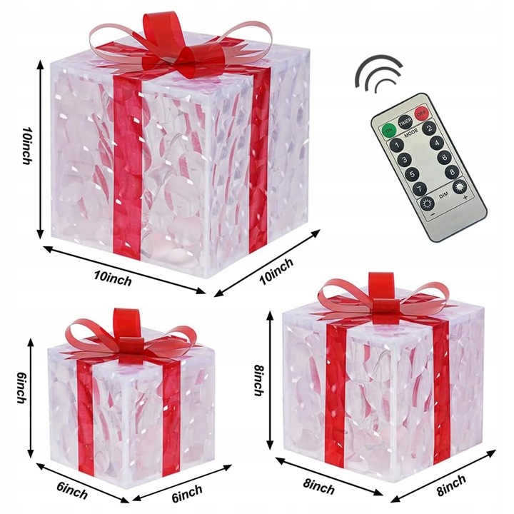 PODŚWIETLANE PUDEŁKA PREZENTOWE 3SZT 8 TRYBÓW ŚWIATŁA LED ŚWIĄTECZNE