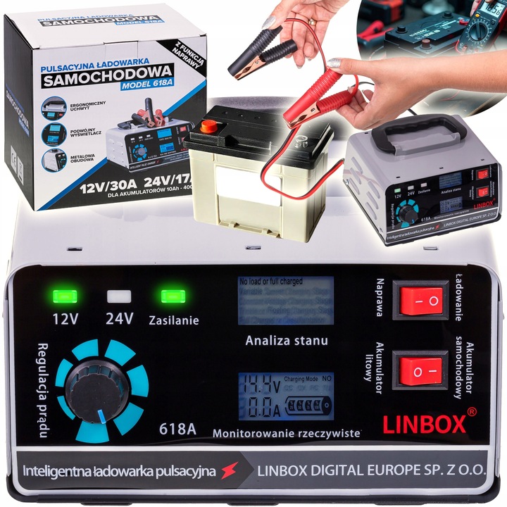PROSTOWNIK SAMOCHODOWY DO AKUMULATORÓW 24V 12V 30A