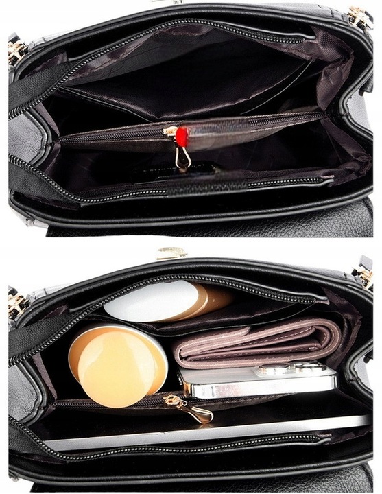 Torebka Damska na Ramię CZARNA Elegancka Pojemna Wizytowa Kuferek