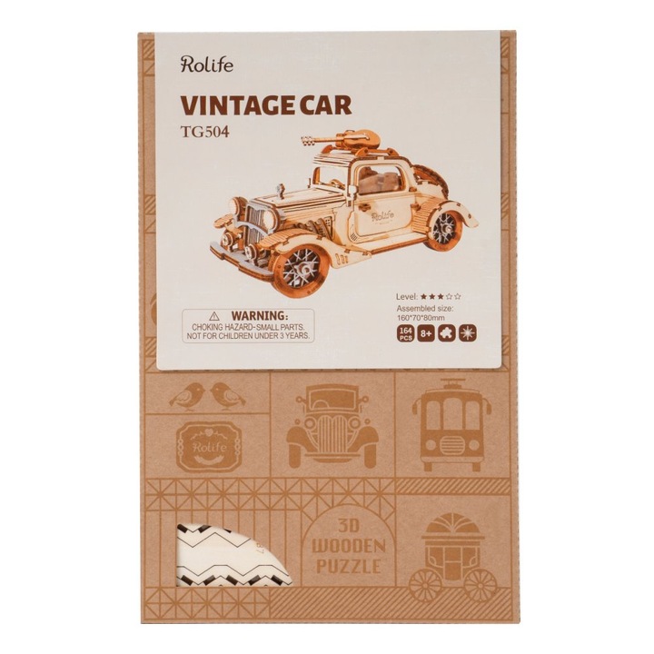 ROBOTIME Puzzle Drewniane 3D Retro Zabytkowe Klasyczne Auto Samochód
