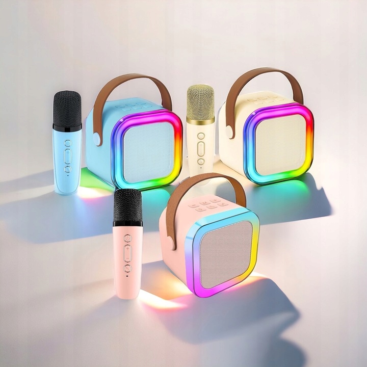 KARAOKE DLA DZIECI PRZENOŚNY GŁOŚNIK BLUETOOTH + 2 MIKROFONY KOLORNIEBIESKI