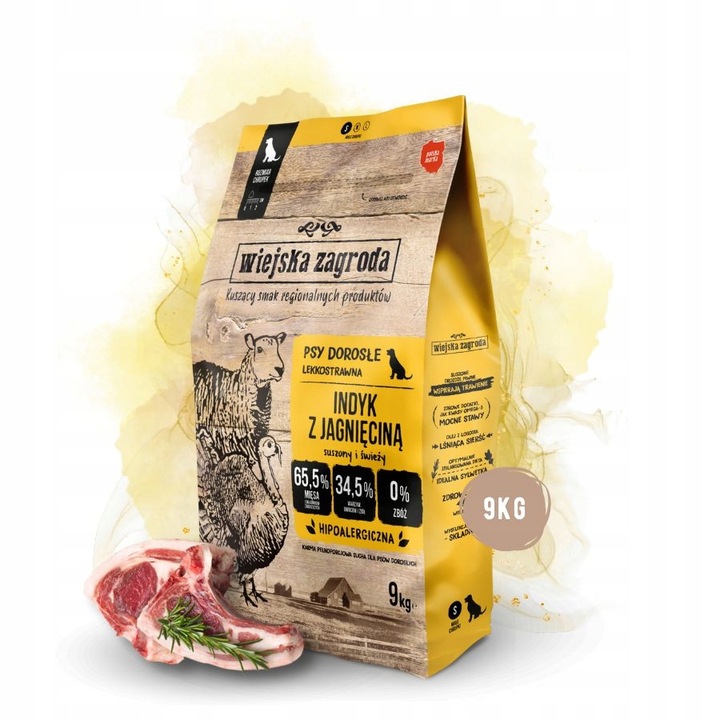 Wiejska Zagroda Karma sucha dla psa INDYK z JAGNIĘCINĄ Małe rasy S 9kg