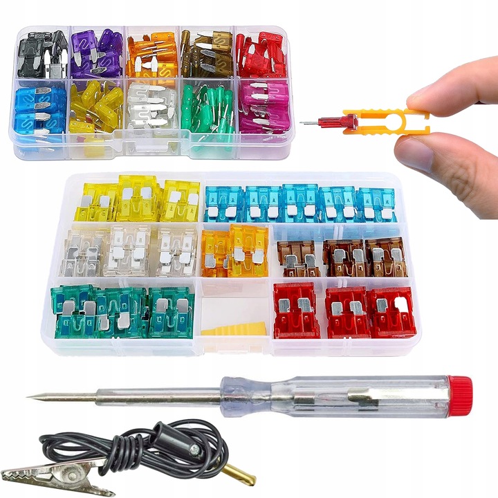 ZESTAW BEZPIECZNIKÓW SAMOCHODOWYCH MINI + UNI + PRÓBNIK 6-24V 12V 240szt.