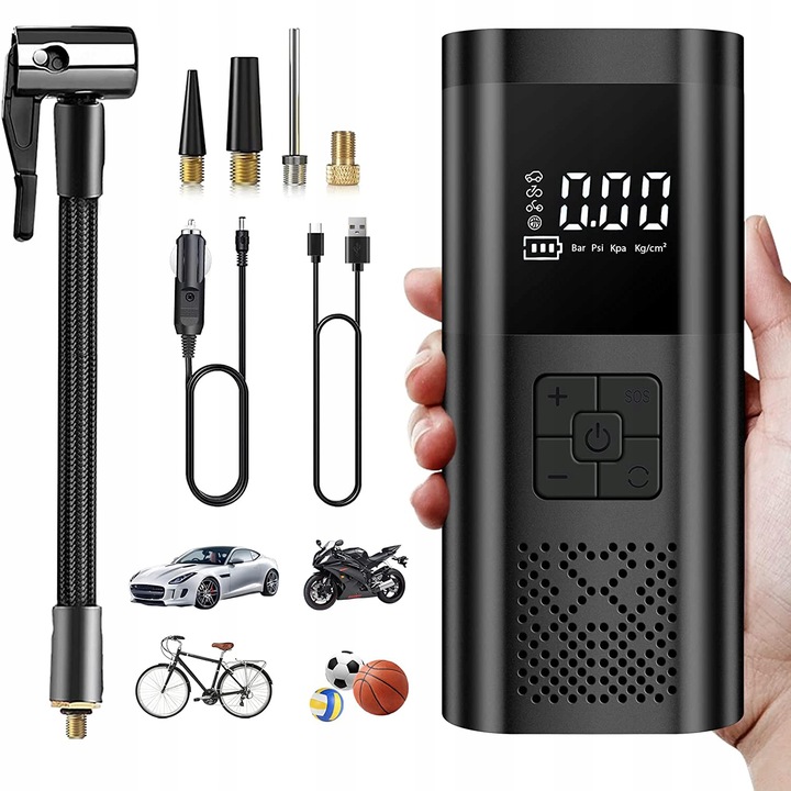 KOMPRESOR SAMOCHODOWY POMPKA DO ROWERU AKUMULATOR 6000 MAH