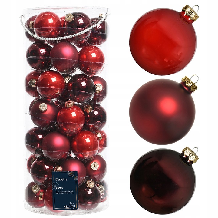 Szklane Czerwone Bordowe Bombki Choinkowe 6 cm 49szt. MIX
