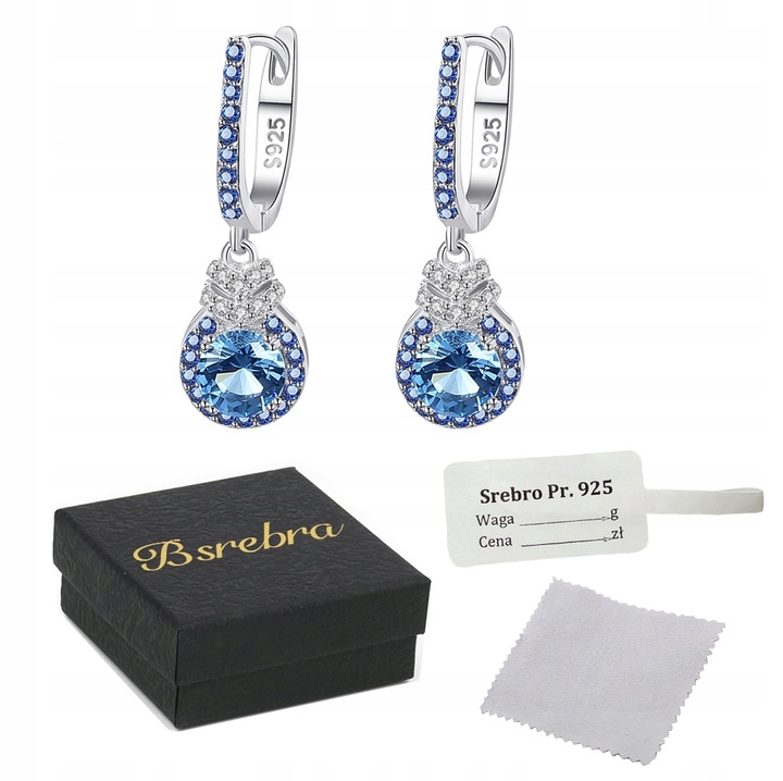 KOLCZYKI SREBRNE PRÓBA 925 WISZĄCE z Cyrkoniami SREBRO Angielskie Zapiecie