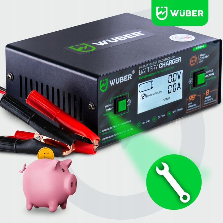 PROSTOWNIK 6/8/12/14/16/24V MIKROPROCESOROWY ŁADOWARKA DO AKUMULATORA 10A