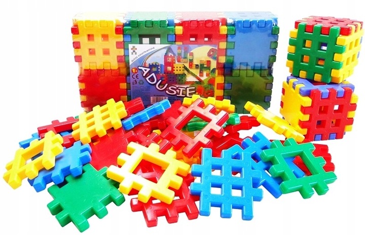 ZESTAW KLOCKI WAFLE MIX 80 EL + WAFLE 48 ADUSIE - 128 elementy