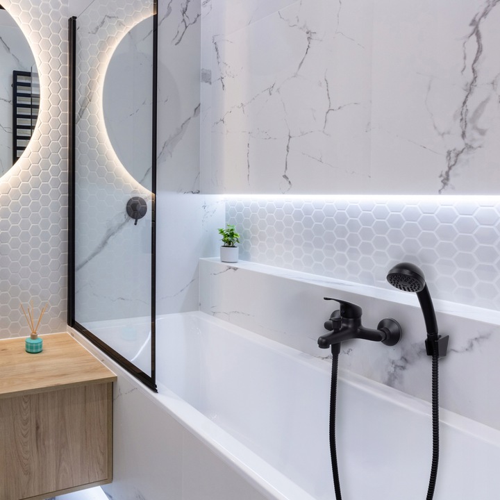 Bateria wannowa z prysznicem czarna ścienna kran DO WANNY słuchawka z wężem