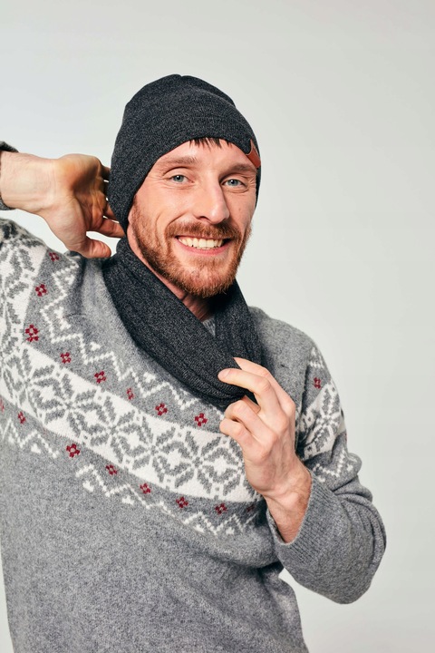 Czapka zimowa męska na polarze Grafitowa