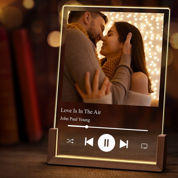 Ramka Zdjęcie na Szkle Lampka Nocna LED 3D XL Piosenka Spotify Walentynki