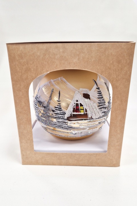 Ręcznie Malowana Bombka na Stojaku z Pejzażem Zimowym Mała 80