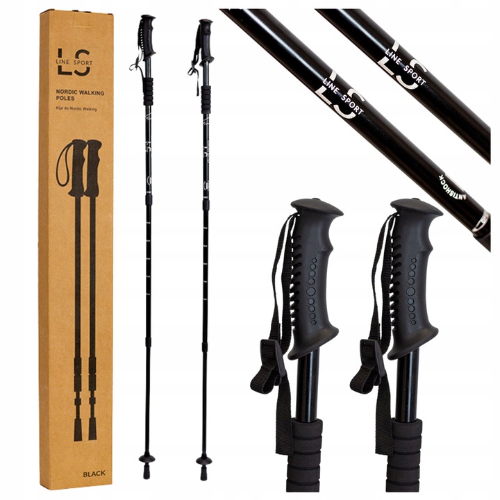 KIJE TREKKINGOWE DO NORDIC WALKING LINE SPORT REGULOWANE LEKKIE CZARNE