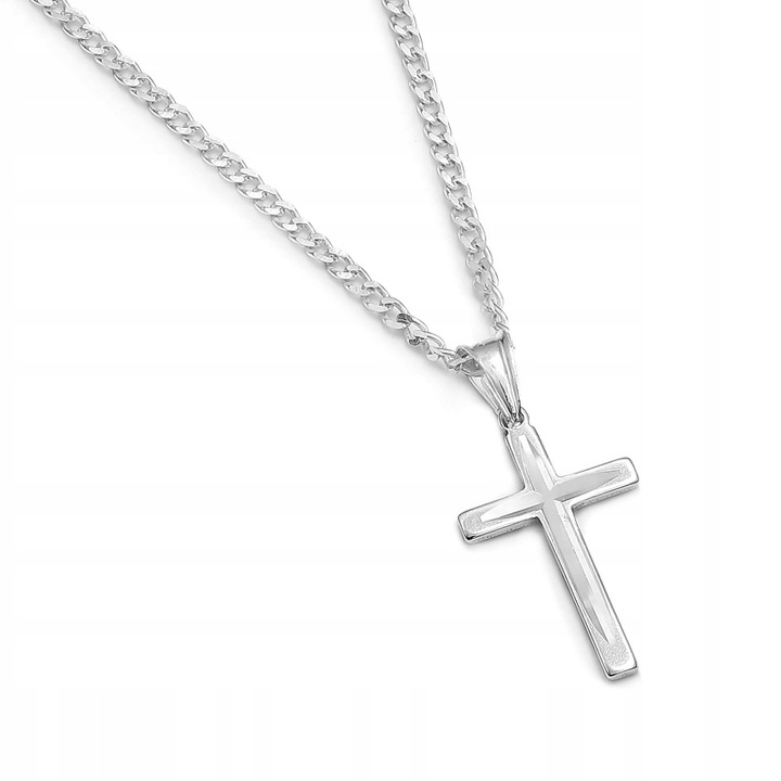 ŁAŃCUSZEK SREBRNY 925 KRZYŻYK D580 KOMUNIA 45CM